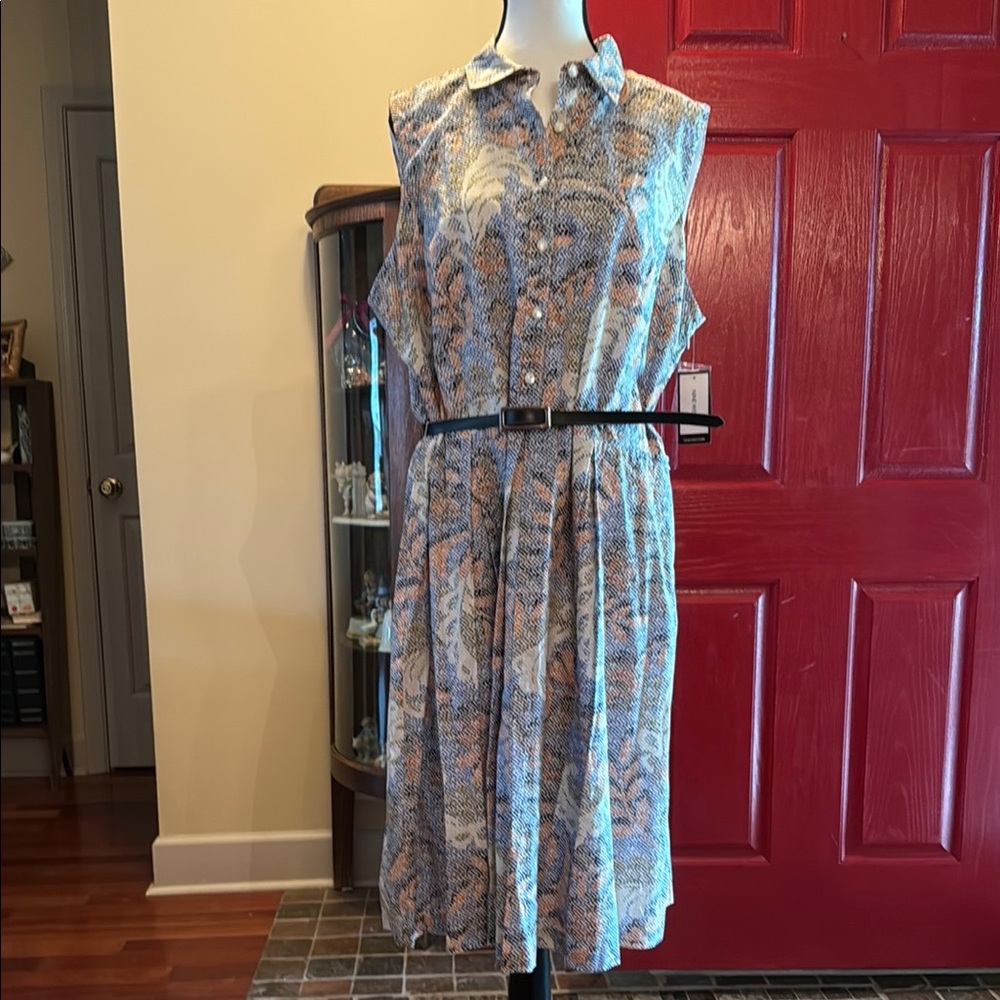 Nine West Gray and Blue Buttoned Midi Sundress